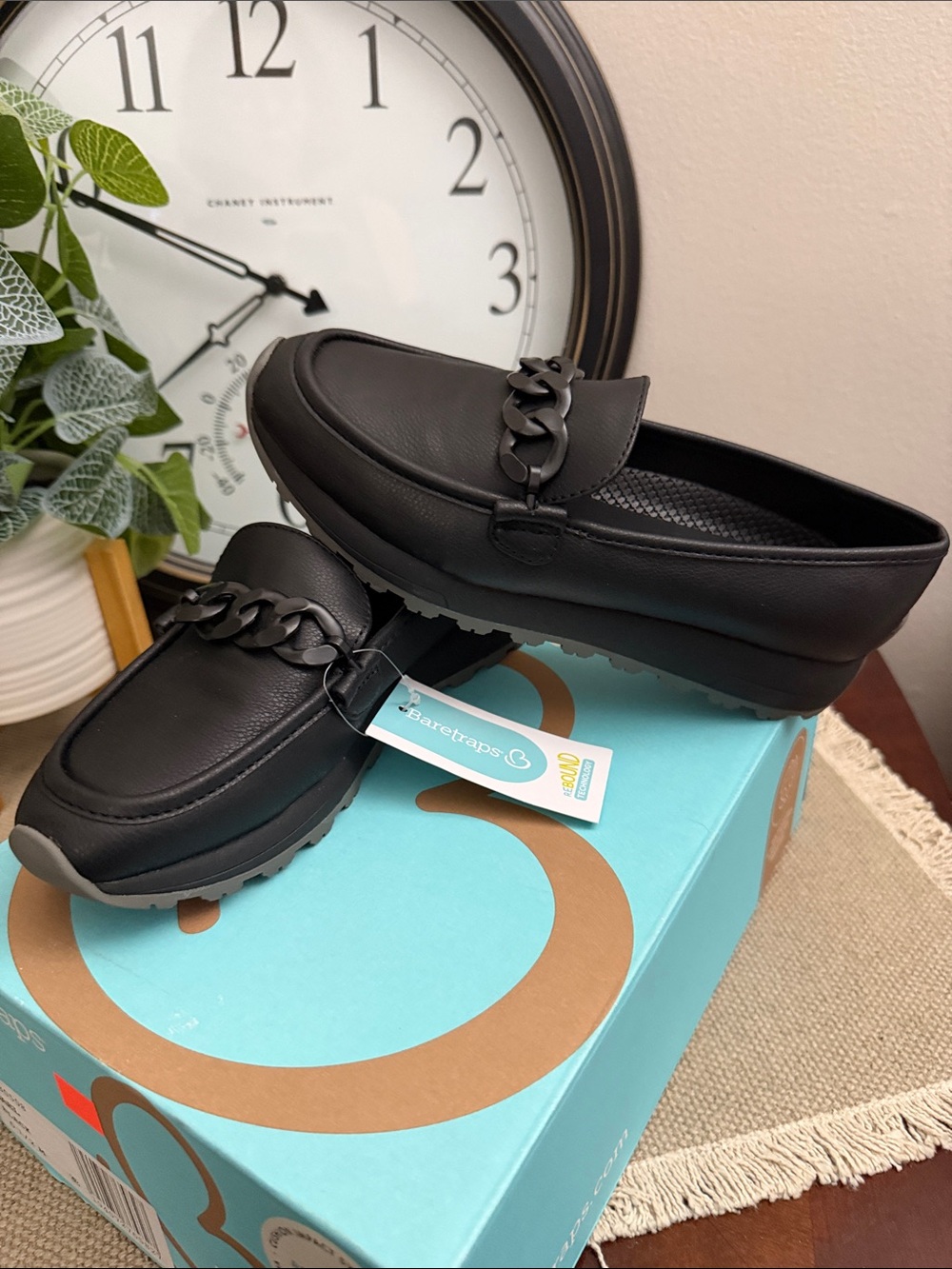 BareTraps Black Women's Chain-Accent Slip-On Loafers